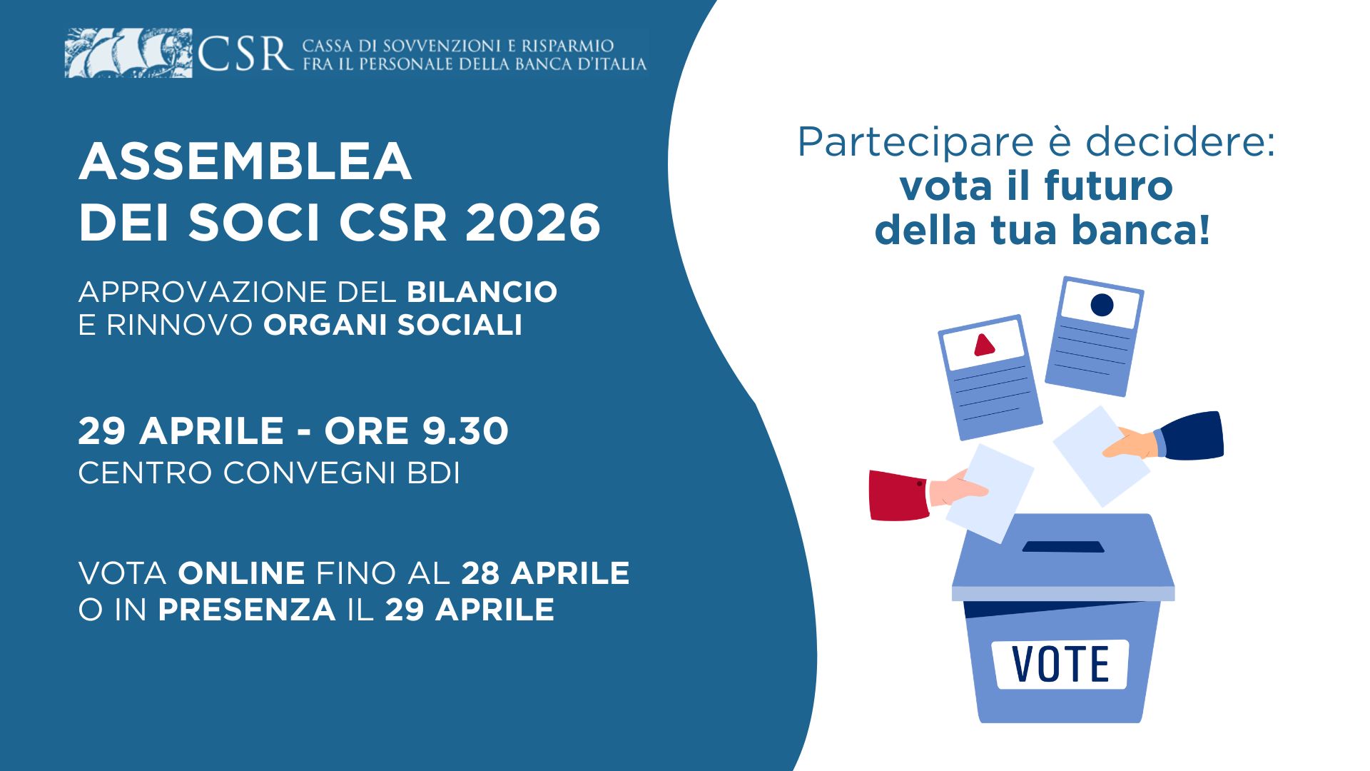 BANNER INTRANET ASSEMBLEA dei soci del 29 aprile 2026 presso il centro cnvegni 
